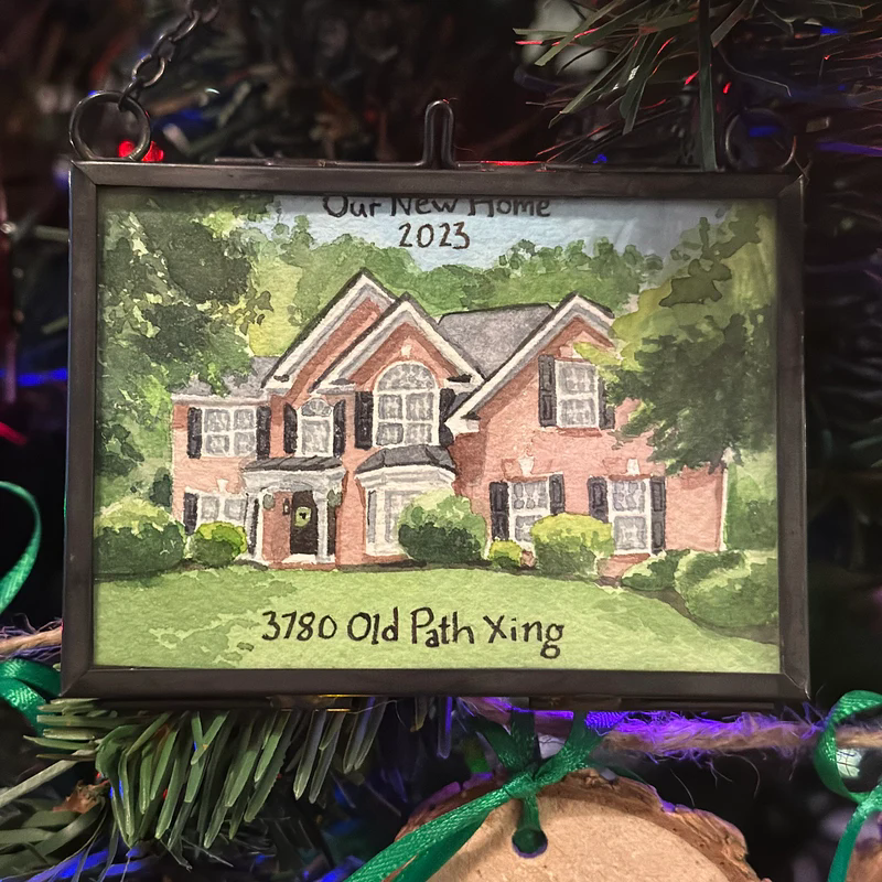 Custom Hand Painted Watercolor House Portrait Christmas Ornament