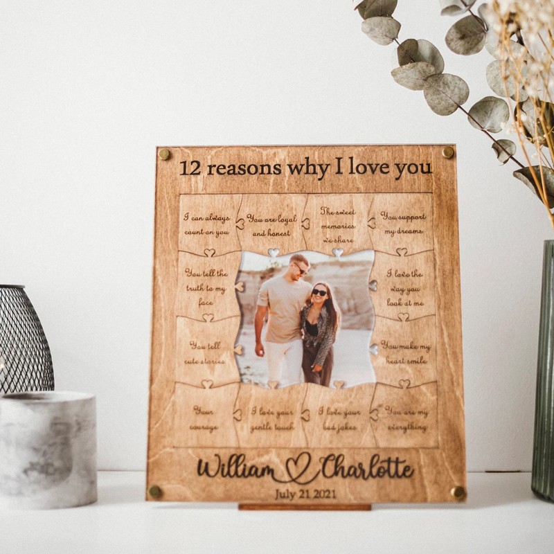 Personalized 12 Reasons Why I Love You Wooden Puzzle Piece For Valentine's Day Gift Ideas